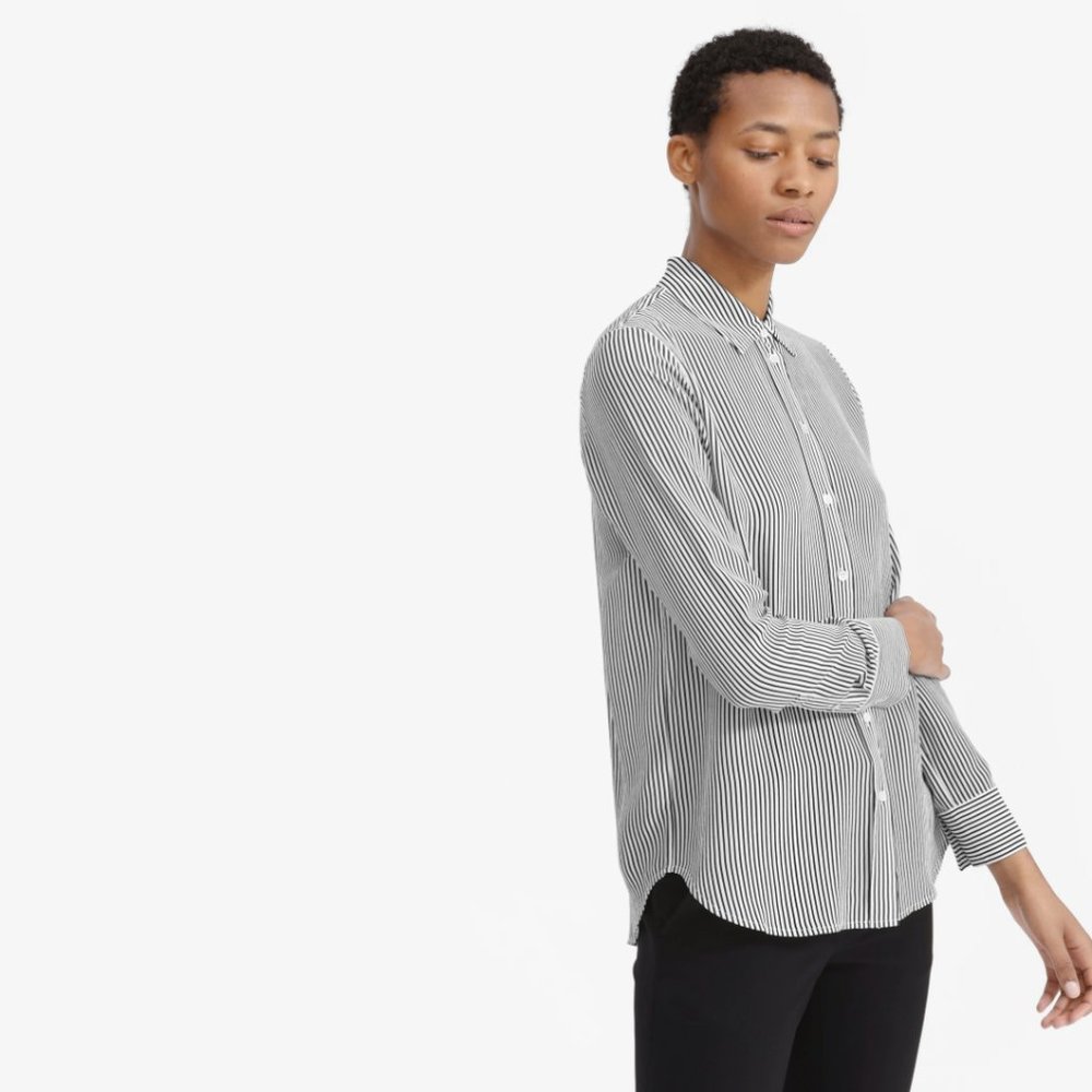 NWT Everlane Relaxed Silk Shirt in b/w stripe 6